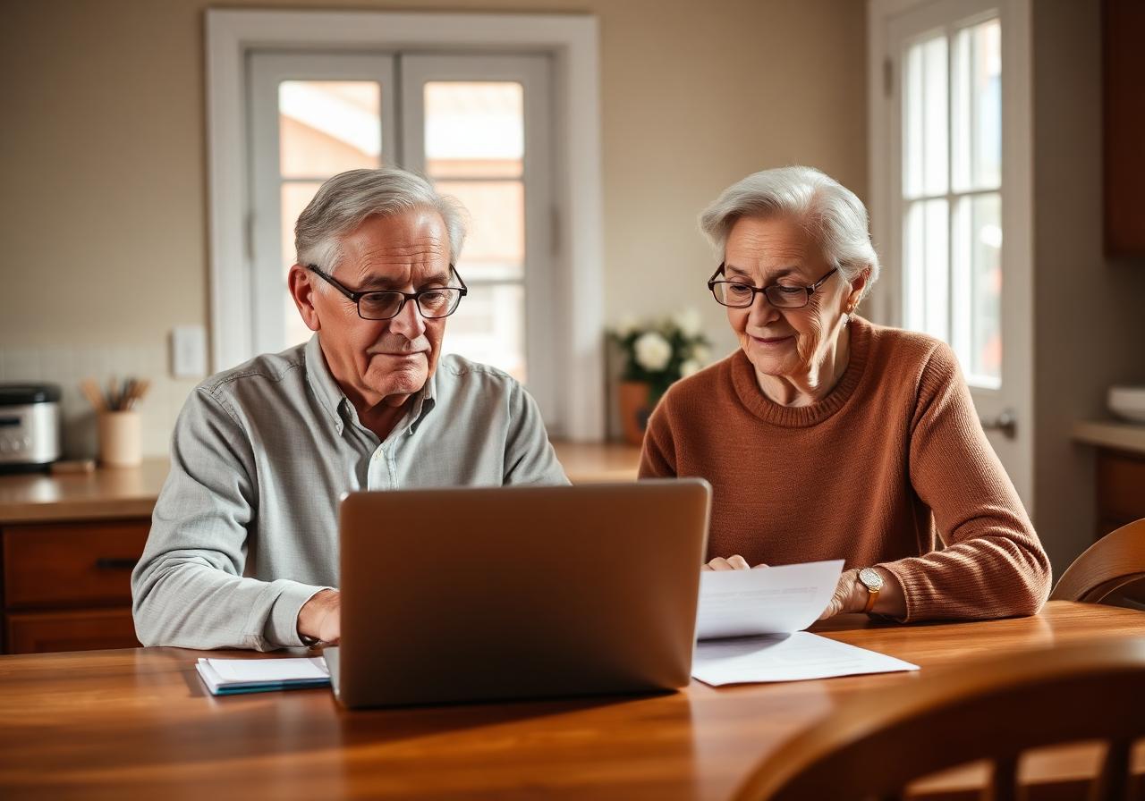 An older couple reviewing their privacy report at their kitchen table